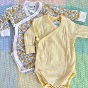 Uniqlo long sleeve bodysuits w/ snaps floral and yellow Bundle